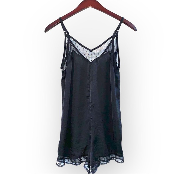 Band of Gypsies Romper black satin and lace, adjustable spaghetti straps, size S - Picture 1 of 15